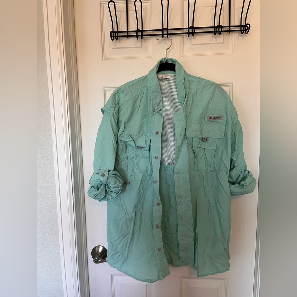 Columbia Men’s Bahama II Long Sleeve PFG Shirt, Gulf Stream Color, Size M